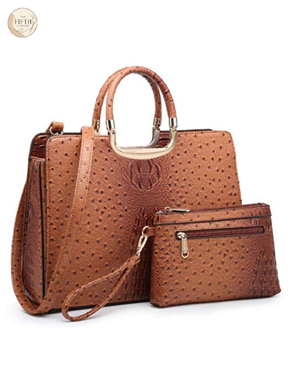 Vegan PU Ostritch Textured Satchel with Matching Wallet